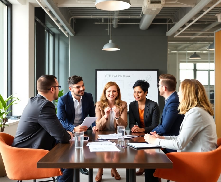 Business consulting session with diverse team members discussing strategy