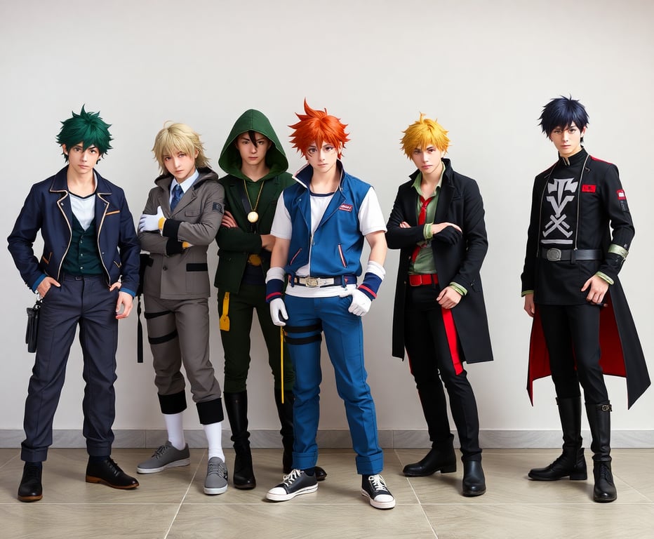 Shonen anime cosplay collection featuring action heroes