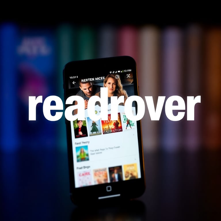 ReadRover mobile app interface displayed on smartphone with book library and reading features