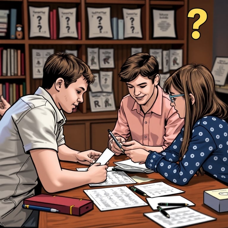 Friends working together to solve riddles from our collection