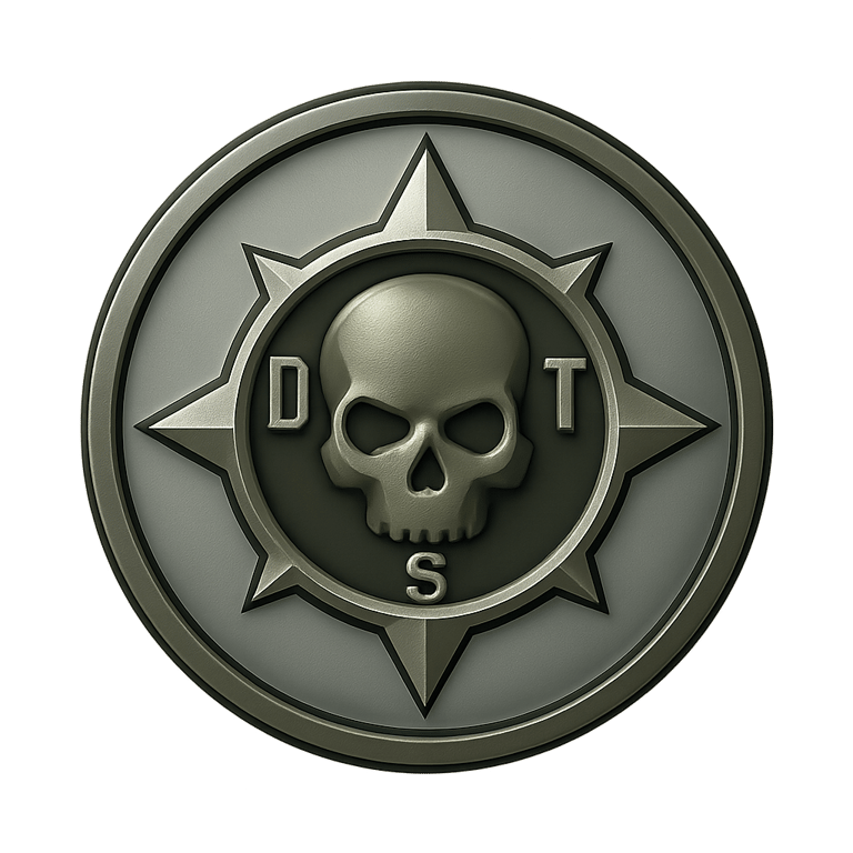 Membrii echipei Airsoft DTS în echipament tactic complet, pozând împreună după o operațiune reușită