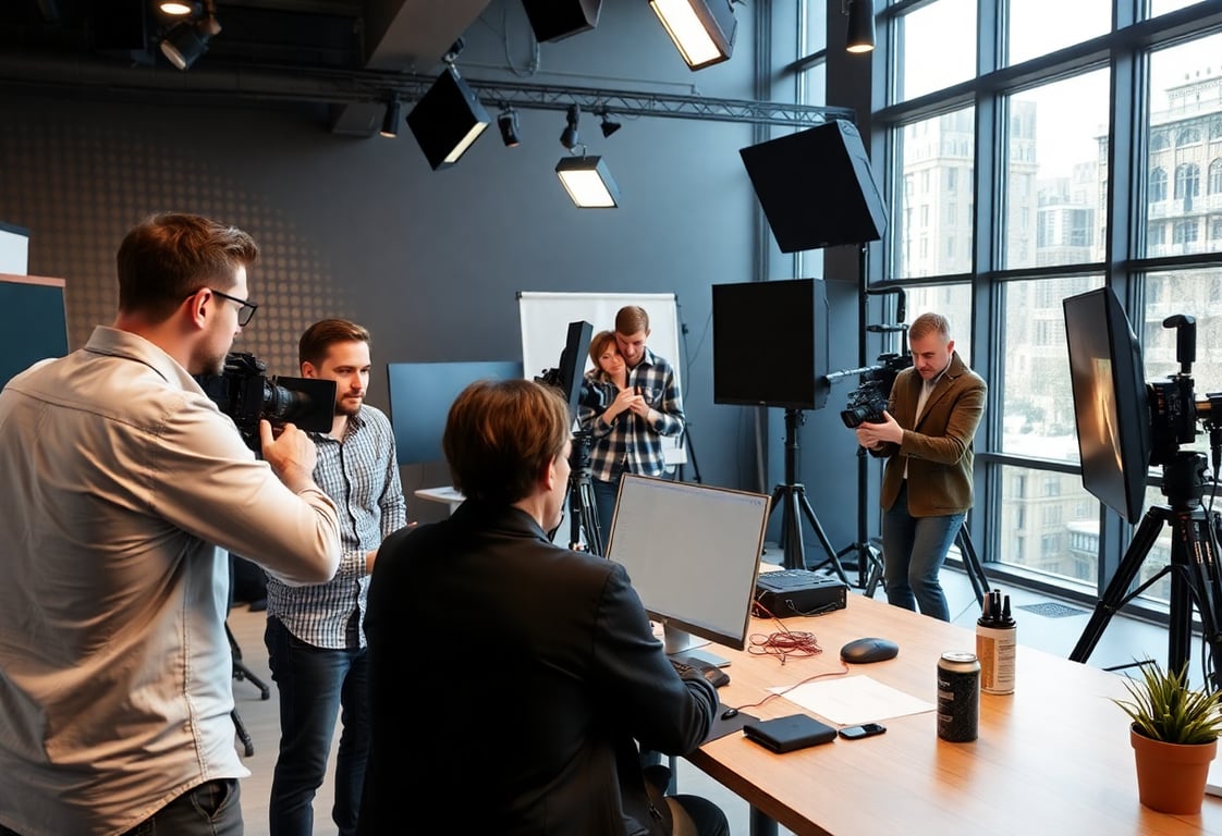 Creative professionals collaborating on media content