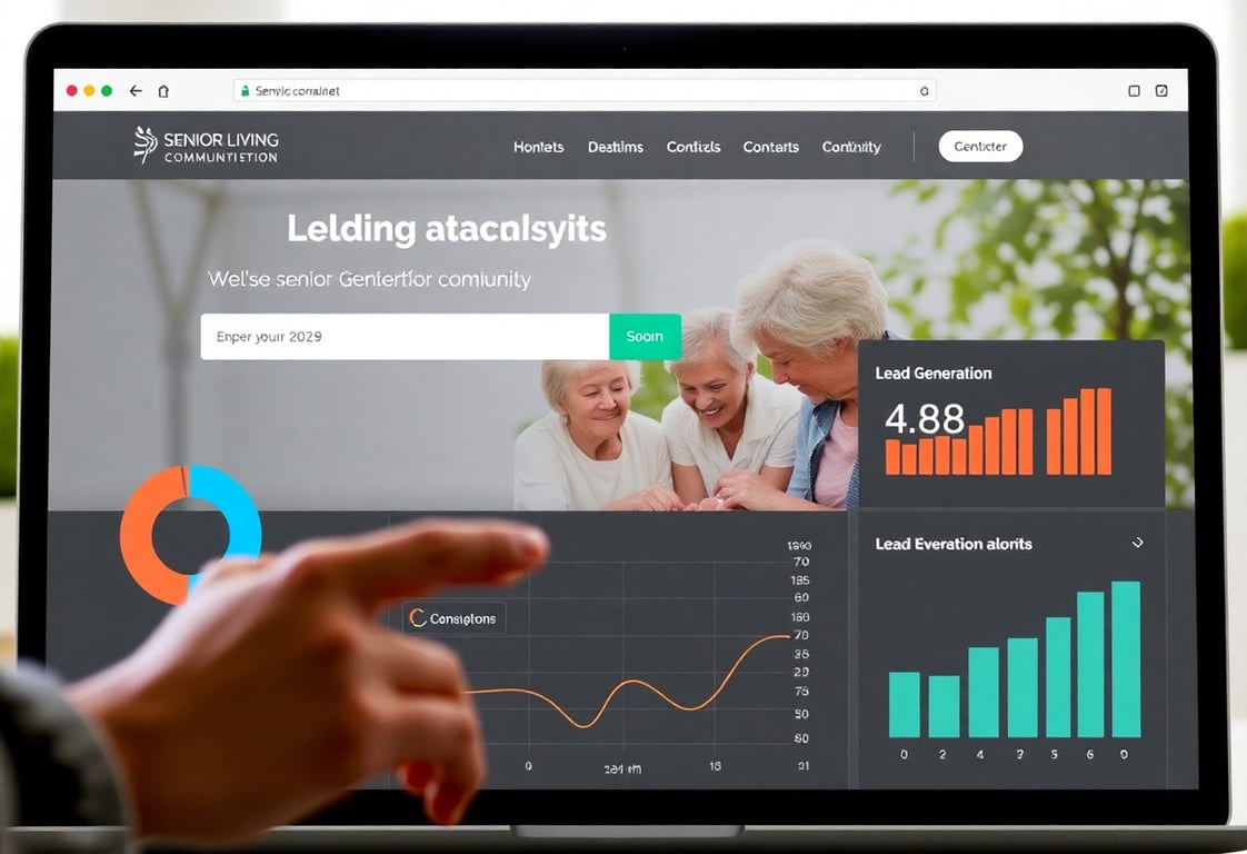 Digital marketing tools showing senior living community website analytics and lead generation metrics