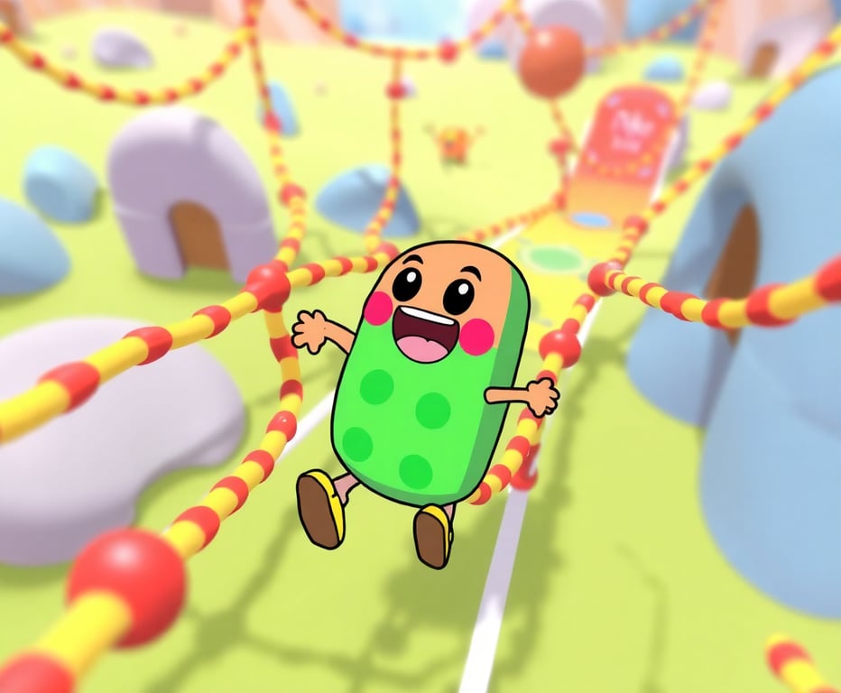 LOL Beans game character racing through colorful obstacle course