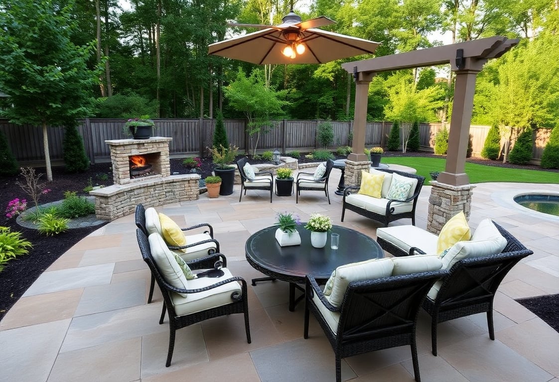 Elegant outdoor patio with stamped concrete design