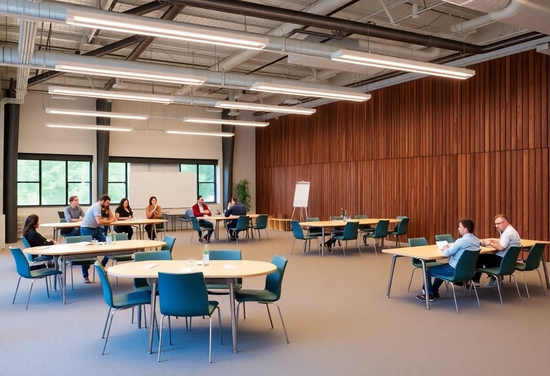 Spacious workshop area with flexible seating arrangements at RigaEventHub