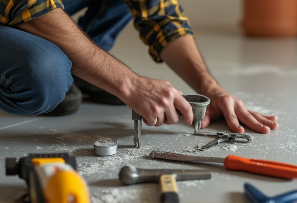 Professional handyman working on home repairs with tools and equipment