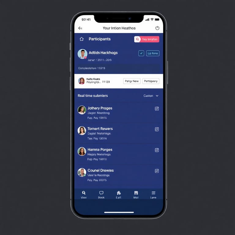 Mobile view of the hackathon platform showing participant submissions and real-time updates