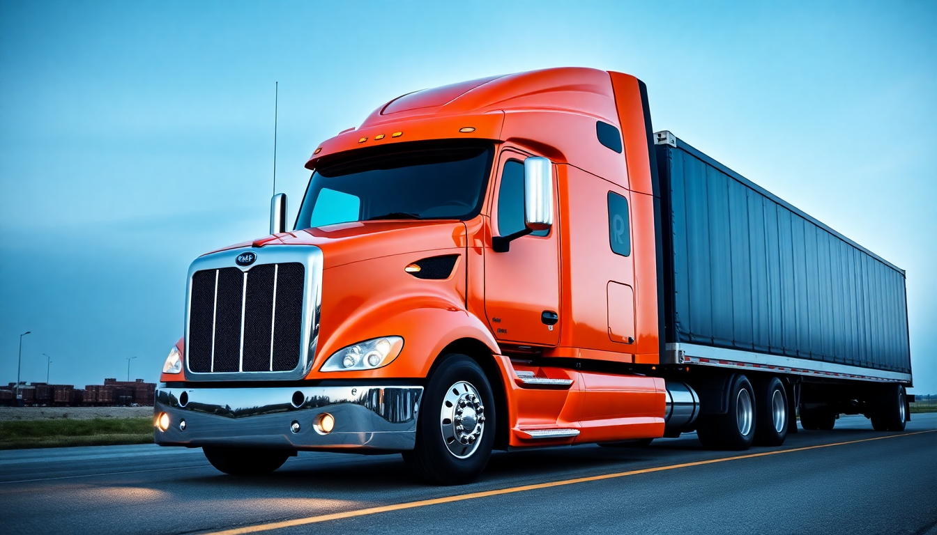 Professional orange and black semi truck hauling cargo for Omega Cargo LLC logistics company