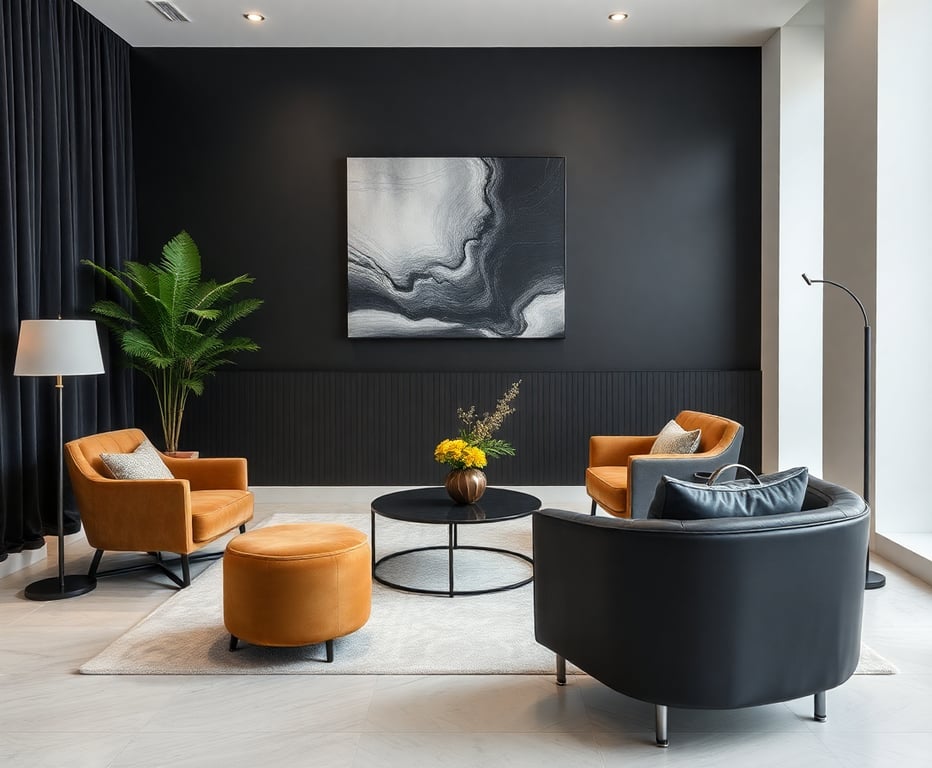 Mentoria Exclusive com Jean Lorbroker em uma sala sofisticada com decoração minimalista em preto e dourado