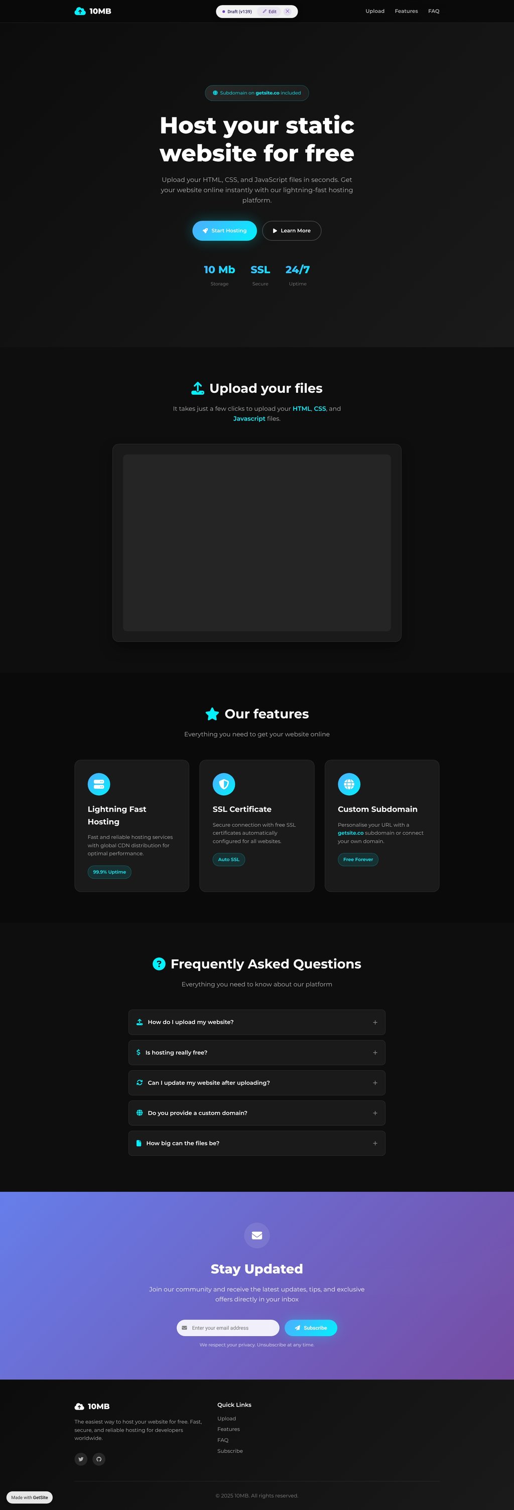 Host Your Website for Free with 10MB