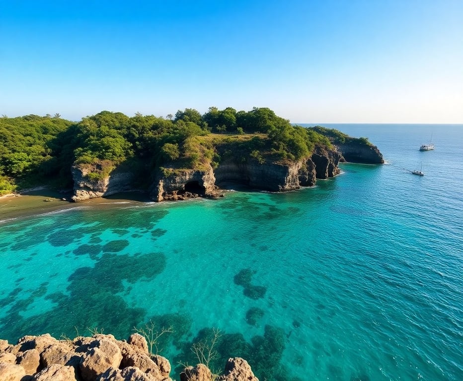 Pemandangan indah pantai Karimunjawa dengan air laut biru jernih dan pasir putih
