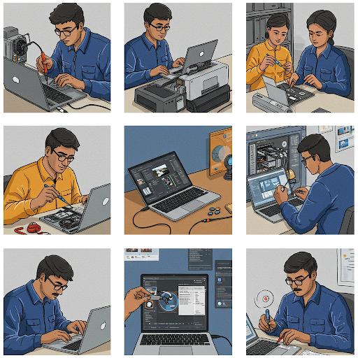 Technician repairing a laptop motherboard with precision tools at Metro Laptop Repair Thane