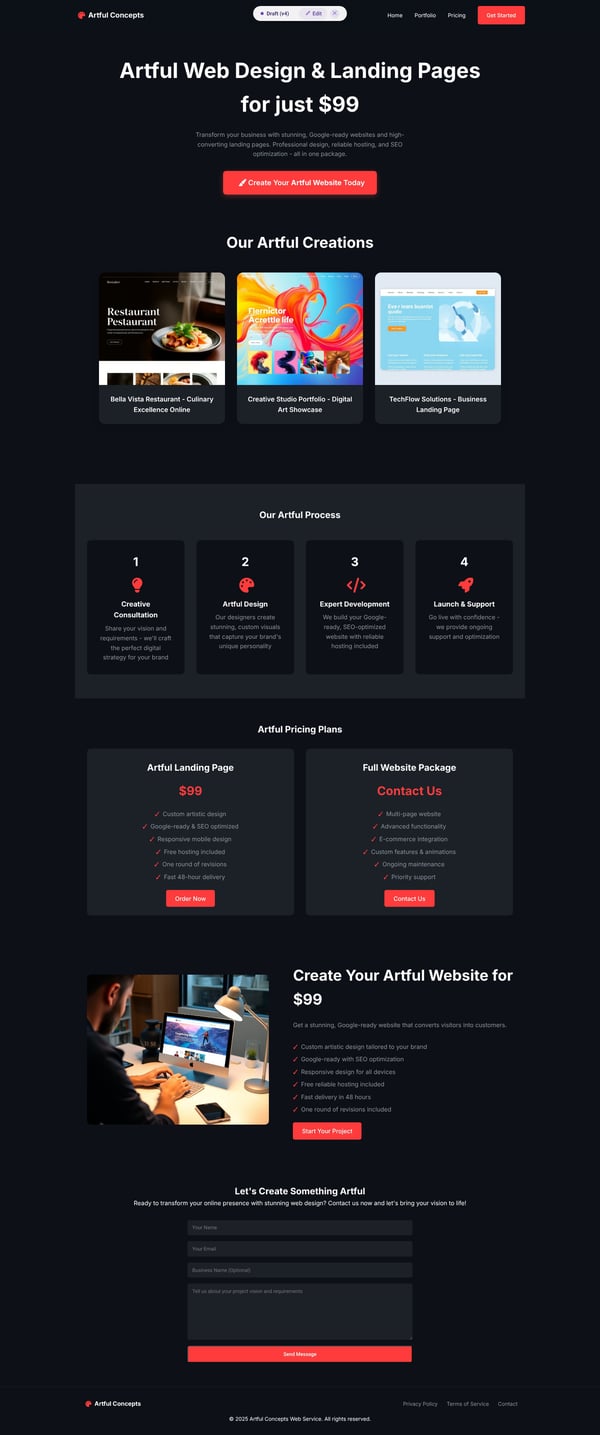 Artful Concepts Web Service - Professional Web Design & Landing Pages | $99