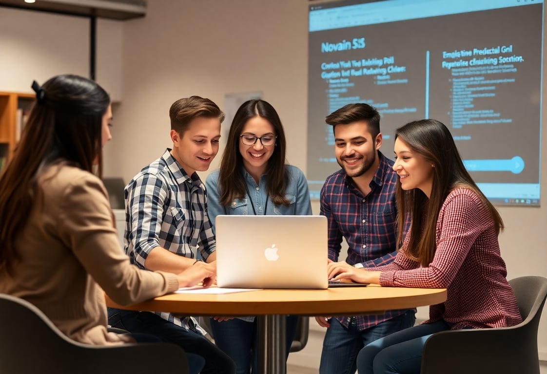 Team of young professionals working together on educational IT projects at NovaIN