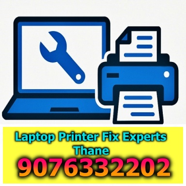 Laptop Printer Fix Experts Thane logo with yellow and red colors showing computer repair service