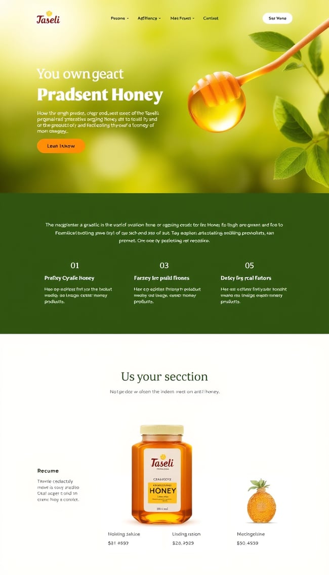 Taseli Organic Honey Brand Website Layout