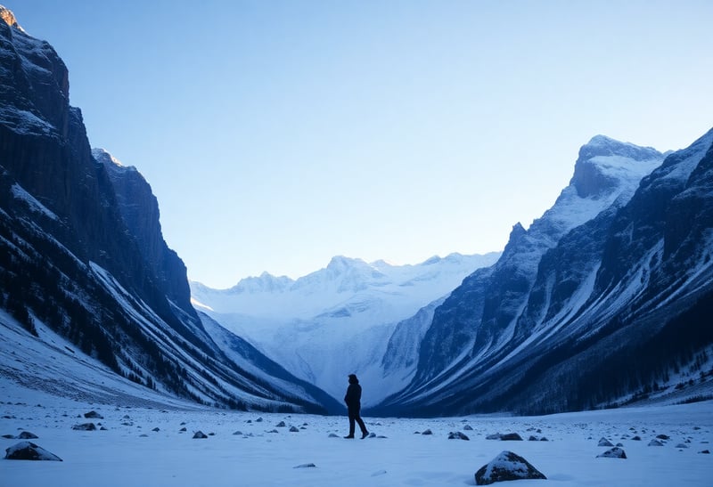 Serene Snowy Silhouette in Mountain Valley