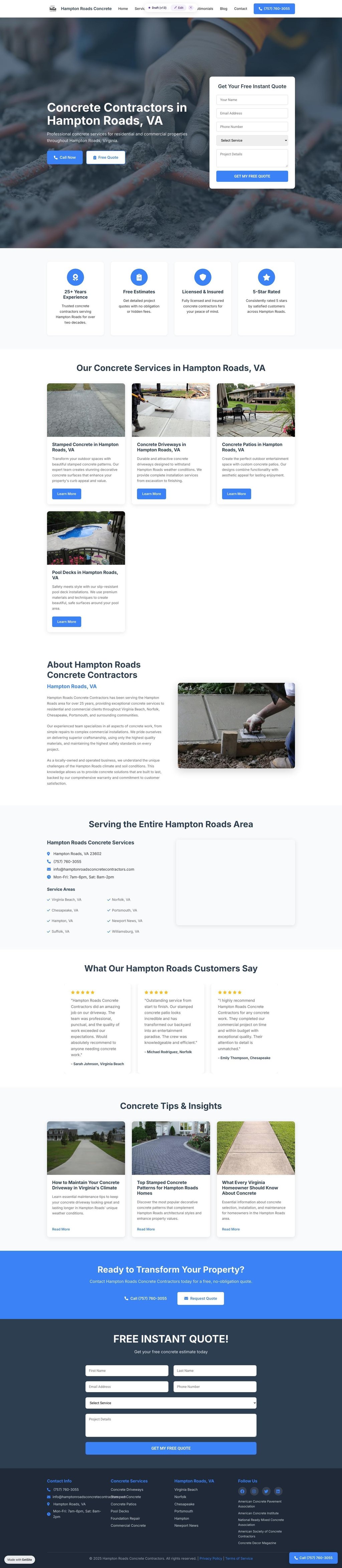 Hampton Roads Concrete Contractors - Professional Concrete Services