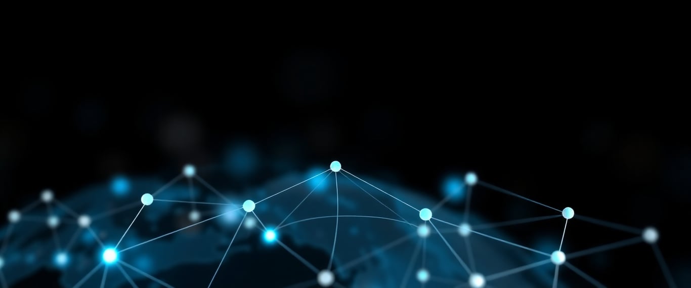 Map and abstract network graphic suggesting digital reach for Three Degrees Marketing