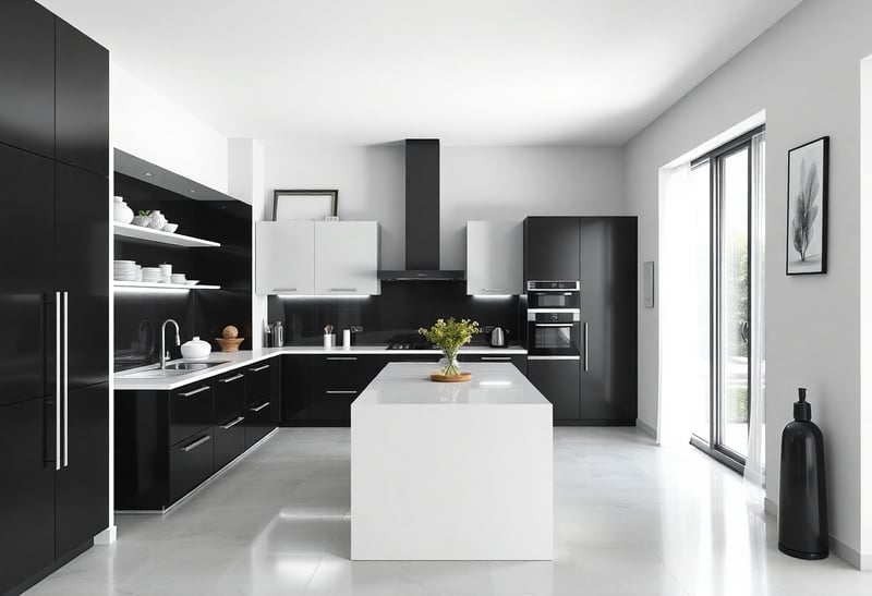 Sleek Monochrome Kitchen with Island