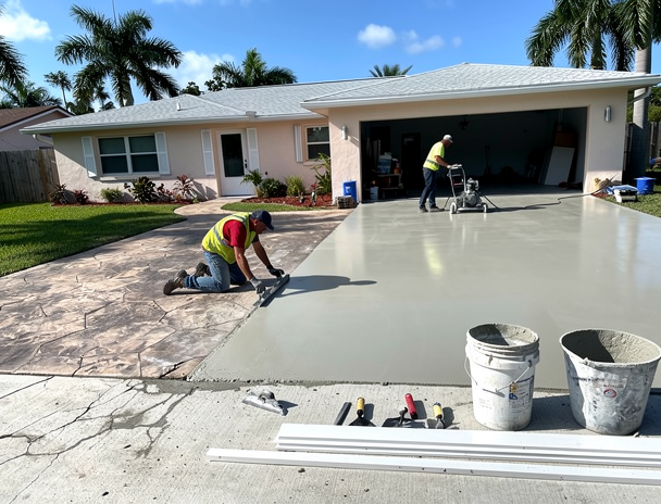 Concrete repair and resurfacing work on a Fort Lauderdale driveway