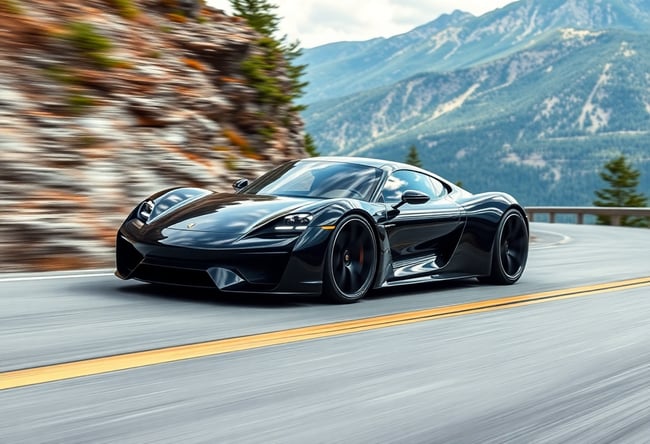 Futuristic Porsche on Mountain Road