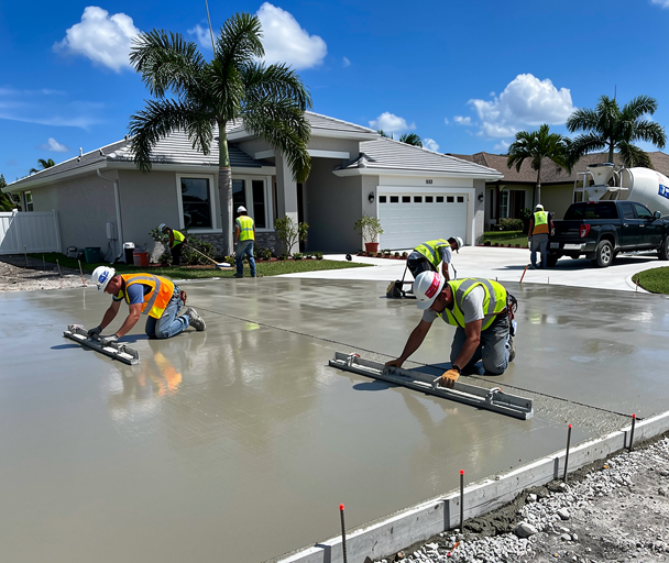 Fort Lauderdale Concrete crew finishing a freshly poured driveway in Broward County