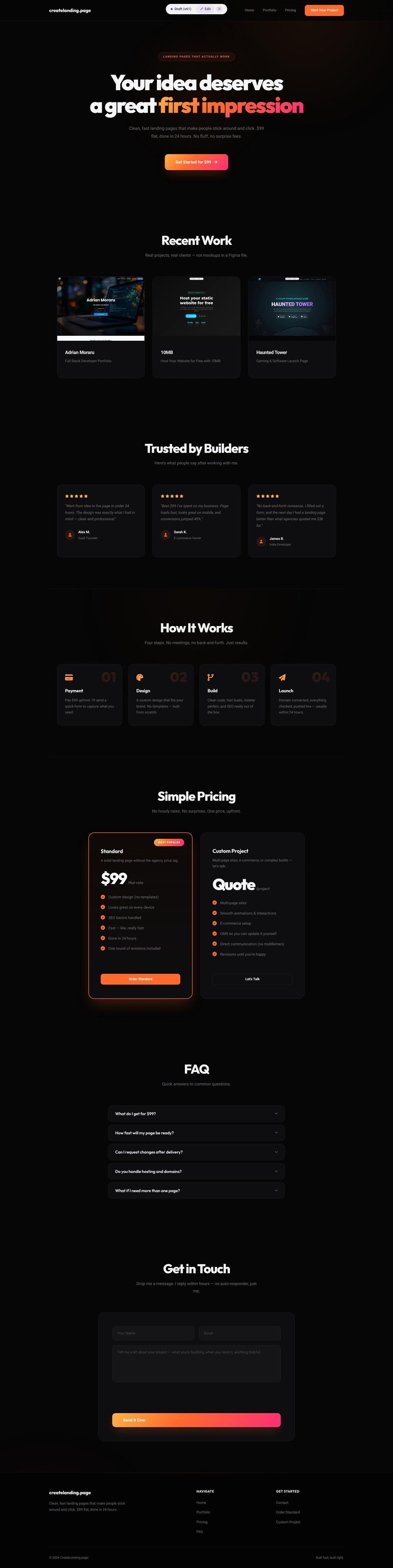 Custom Landing Pages in 24 Hours for $99 Flat Rate