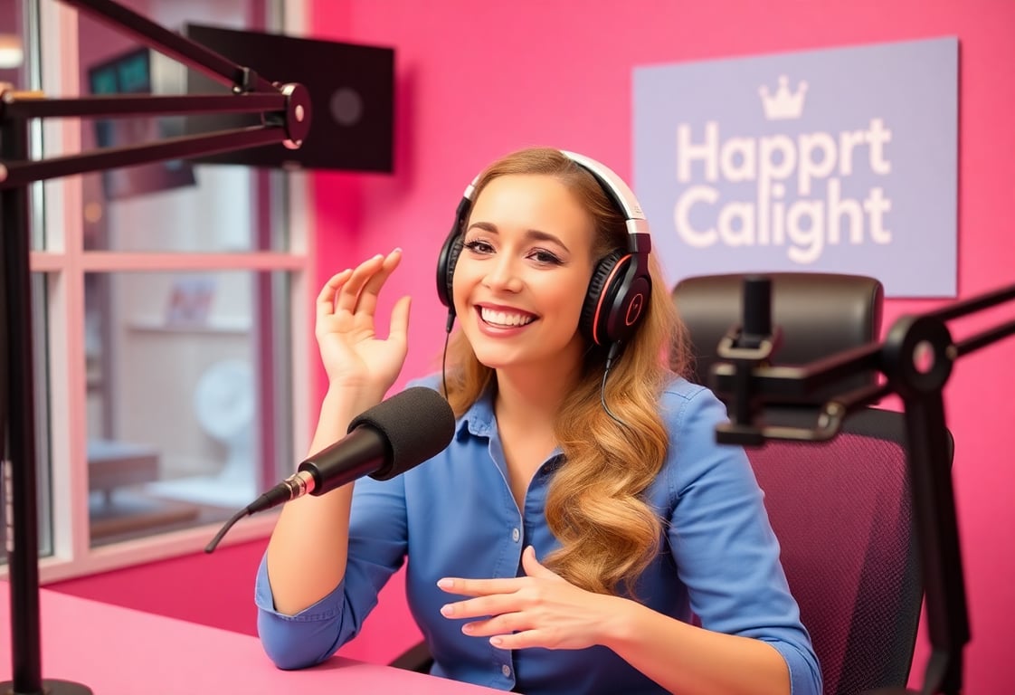 Afternoon Delight show host with headphones in a pink-accented studio