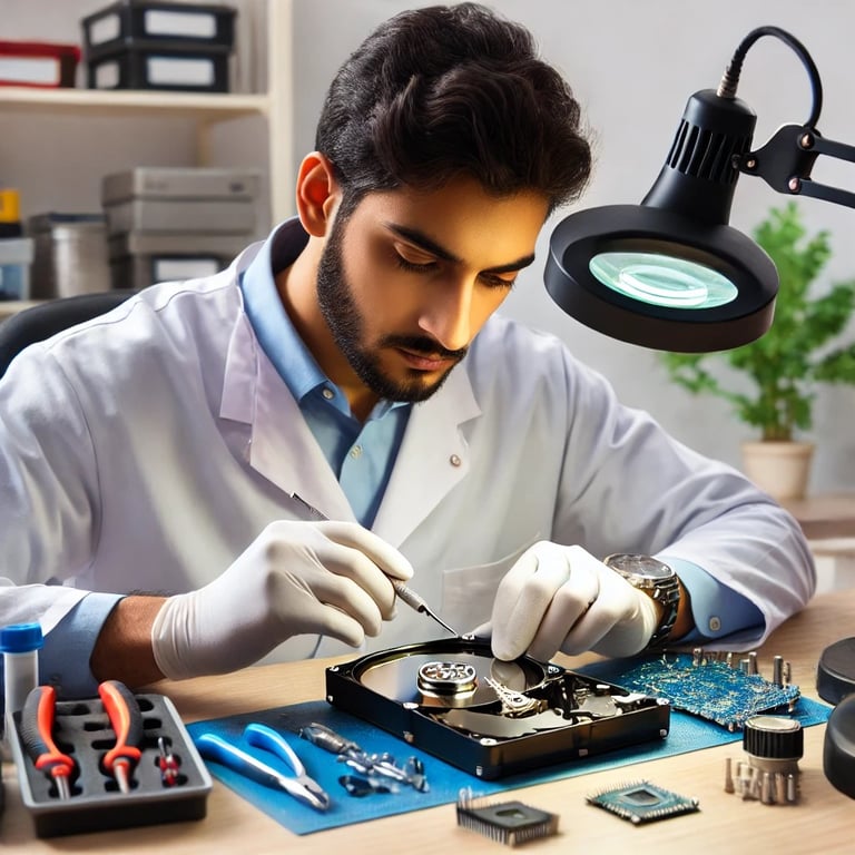 Data recovery specialist recovering files from damaged hard drive in Thane