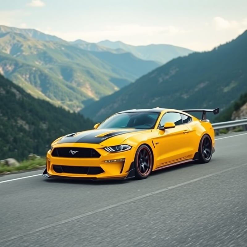 Modified Yellow Sports Car on Mountain Road