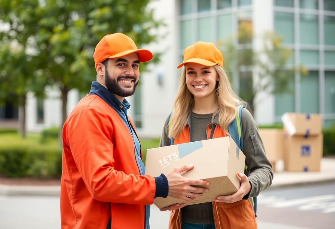 Happy customer receiving their package from a delivery service