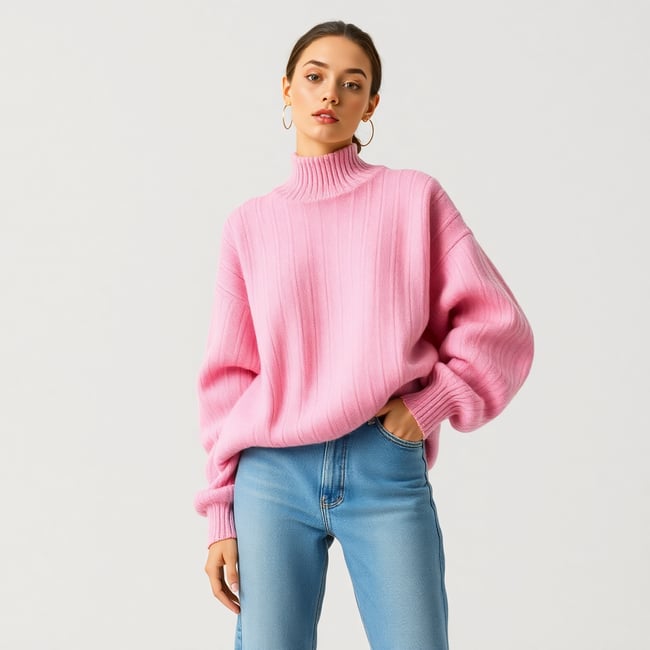 Trendy Pink Oversized Sweater Model