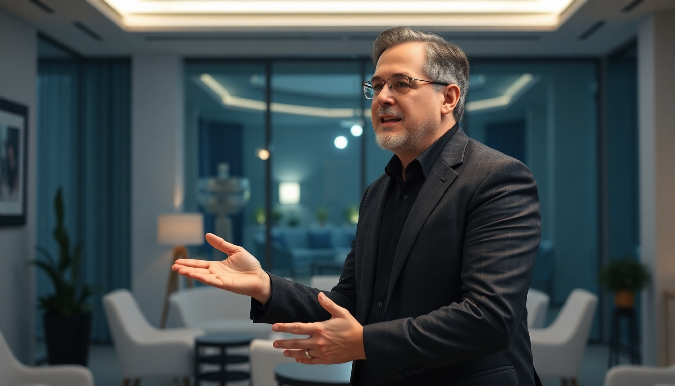 Thumbnail de vídeo motivacional de Jean Lorbroker apresentando estratégias imobiliárias em um ambiente sofisticado com iluminação dourada