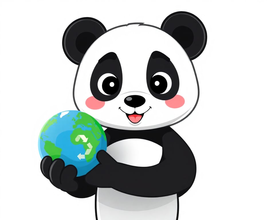 Panda mascot with globe and recycling symbols, showing global impact of recycling investments