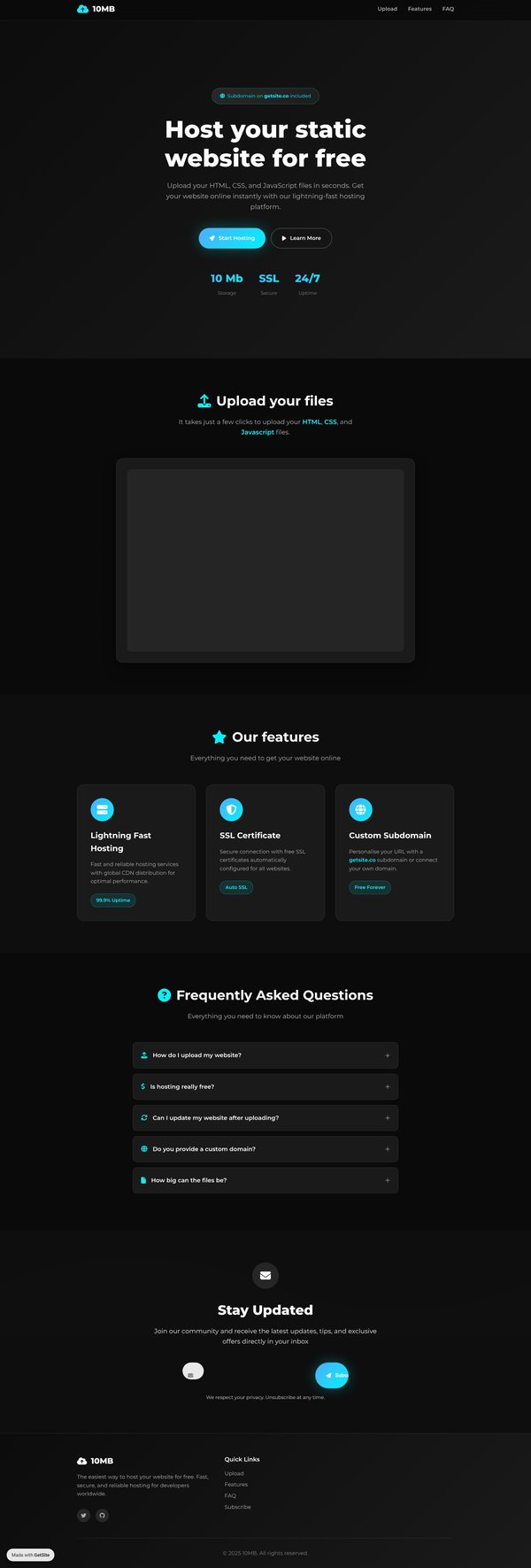 Host Your Website for Free with 10MB