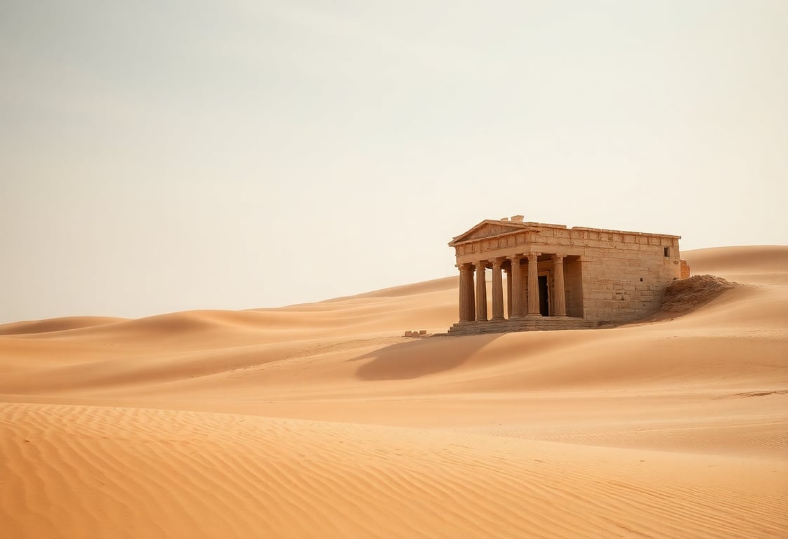 Désert avec dunes de sable et temple ancien