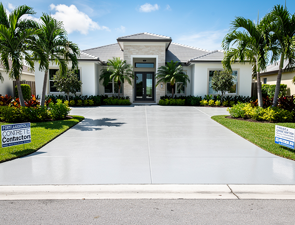 New concrete driveway poured by Fort Lauderdale Concrete contractors at a residential home