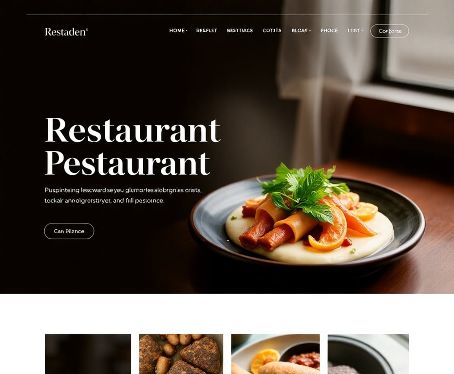 Modern restaurant website design with elegant typography and stunning food photography showcasing culinary artistry