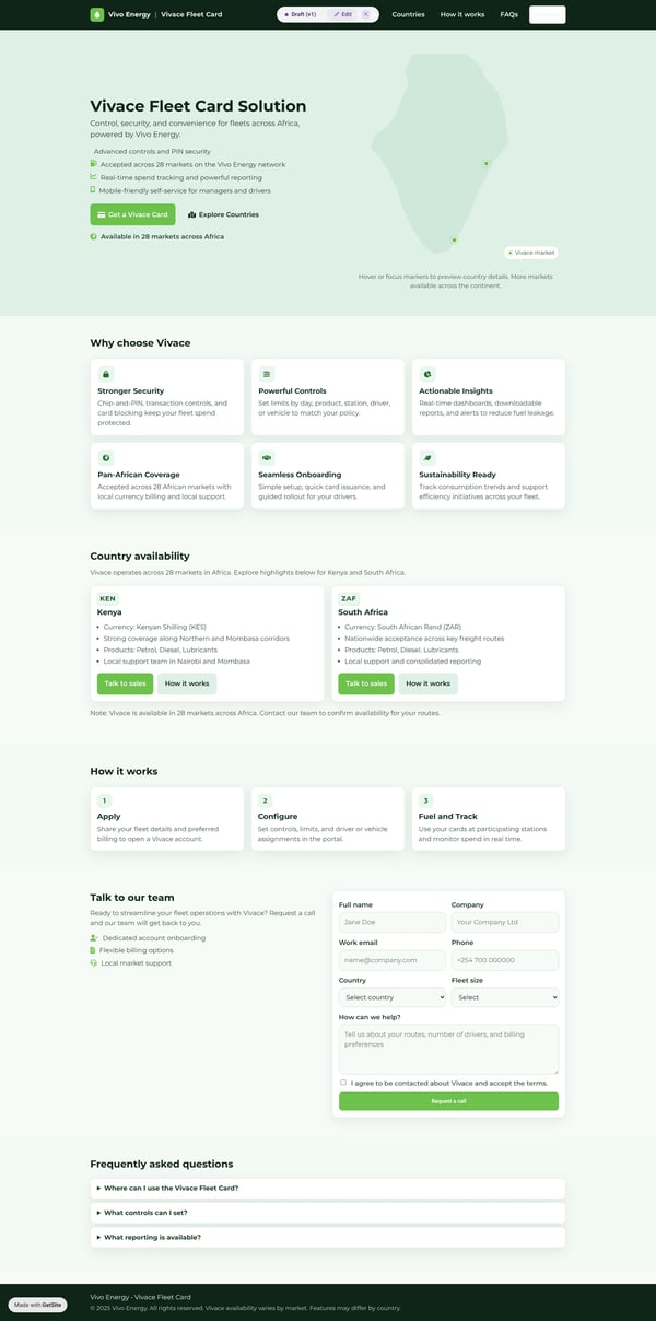 Vivace Fleet Card Solution | Vivo Energy Africa