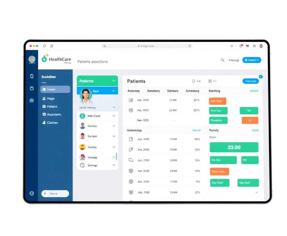 Healthcare management system showing patient records and scheduling interface