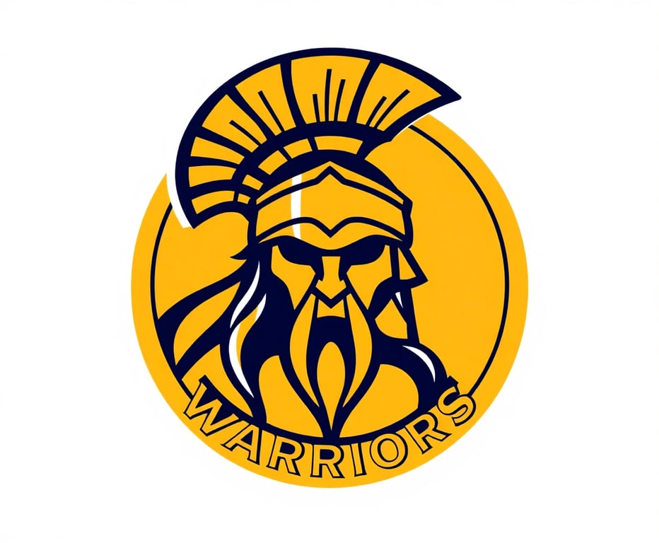 Warriors team logo showing a warrior helmet in gold