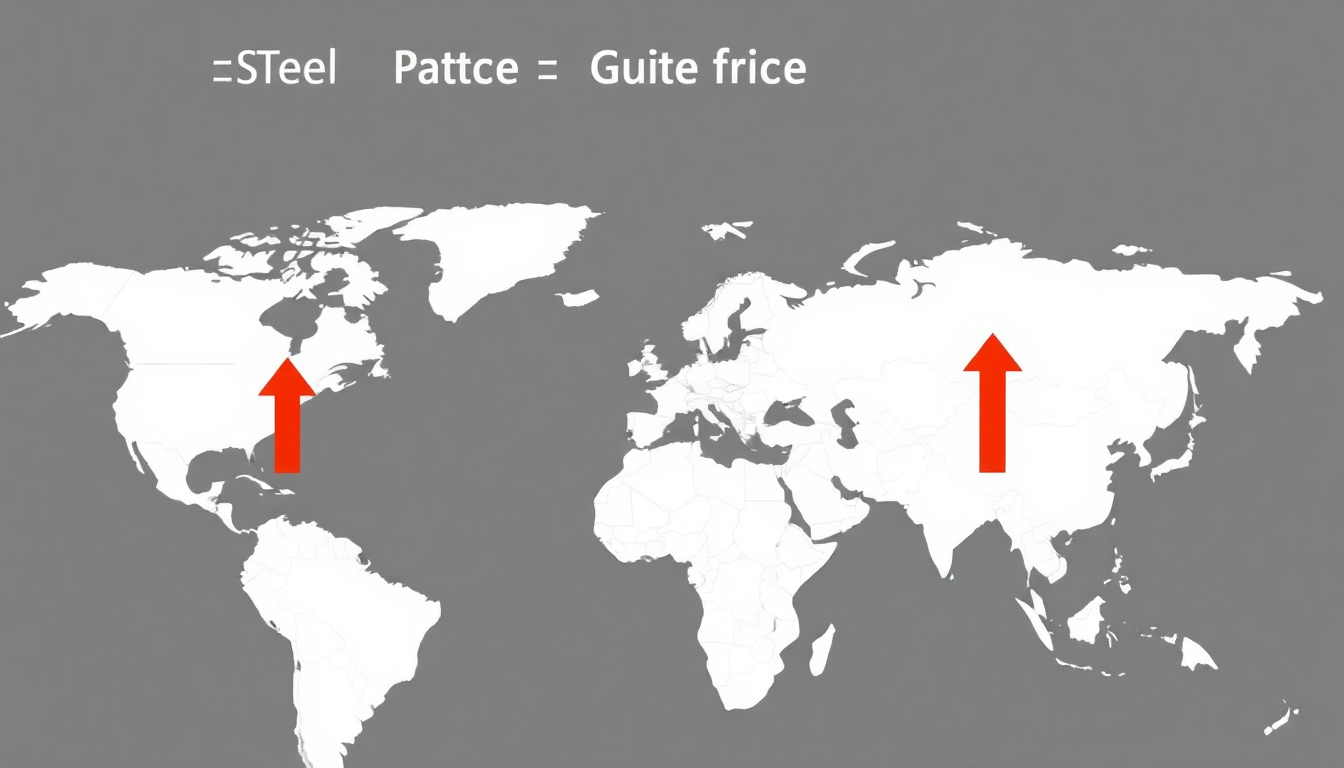 Global map showing steel price trends across different regions with upward trend arrows