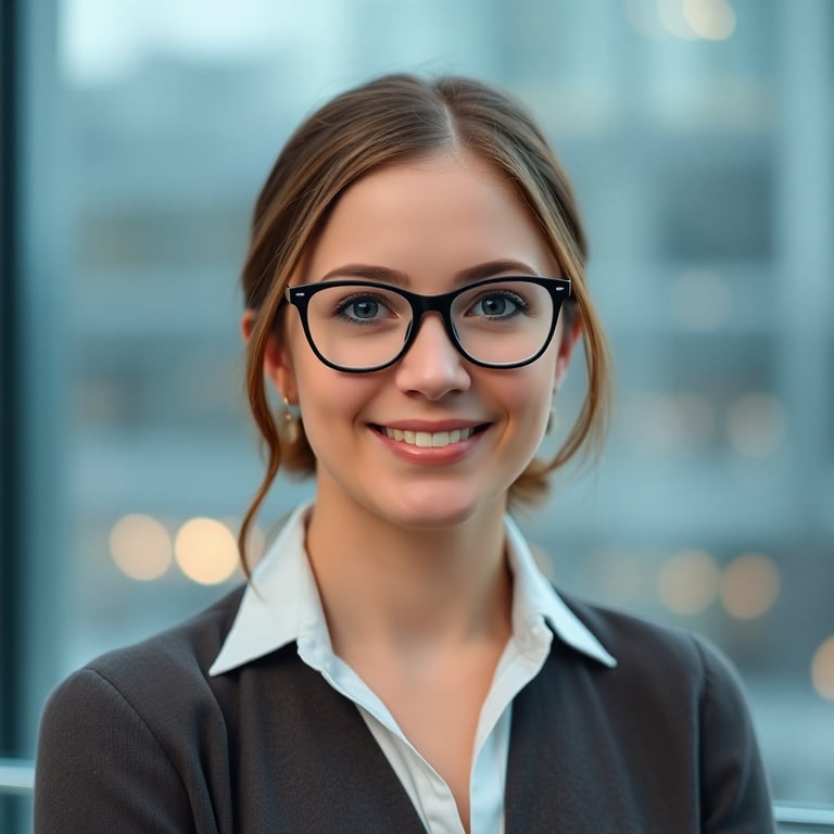 Professional portrait of Sarah Johnson, a female data scientist with glasses working in London's fintech sector