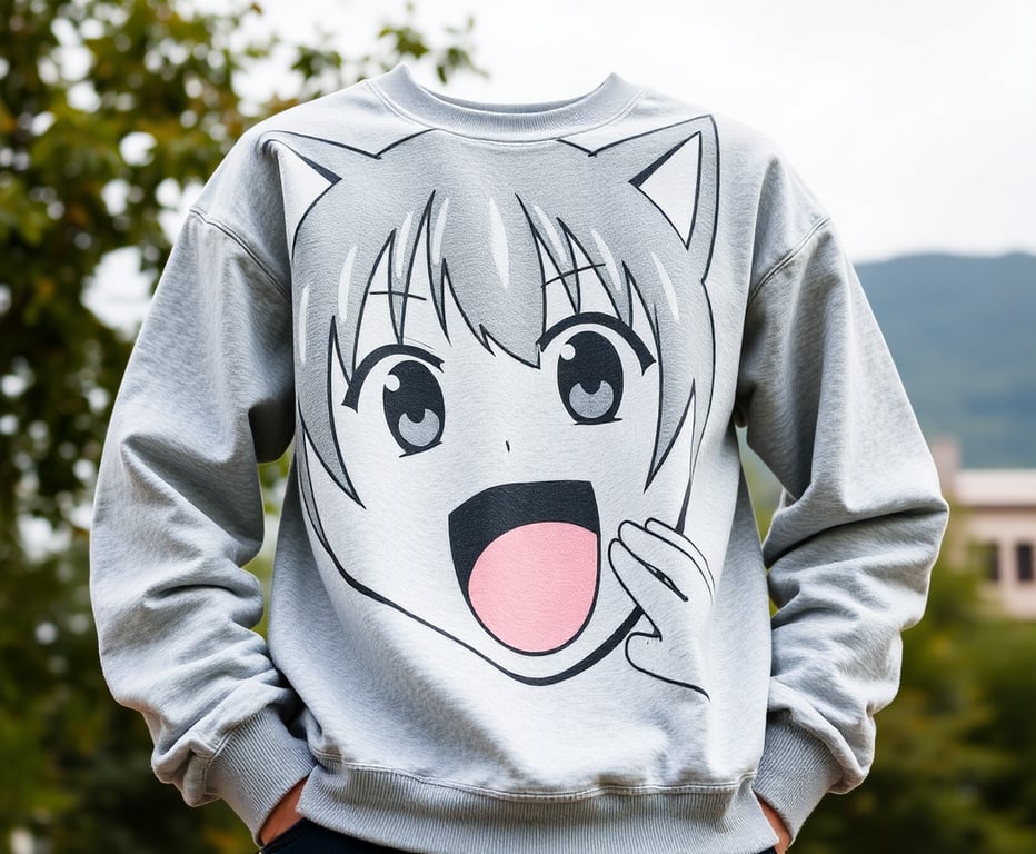 Grey sweatshirt with large anime character print