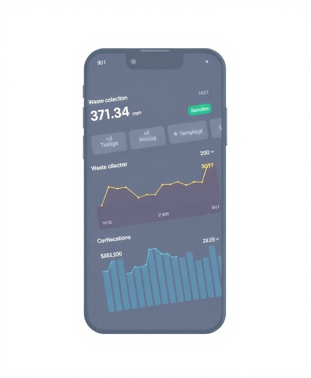 SenseBin mobile app analytics screen displaying waste collection data and statistics