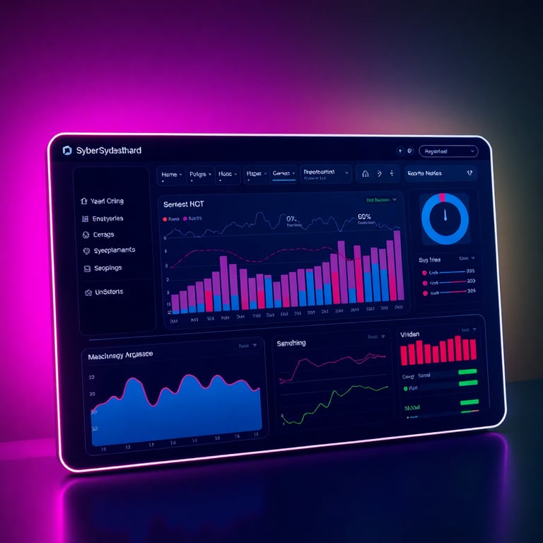Cybersecurity dashboard interface with neon accents