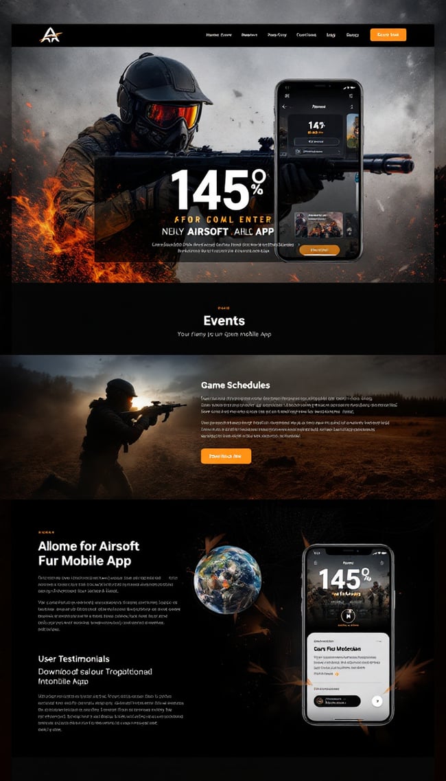 Airsoft App Landing Page Design