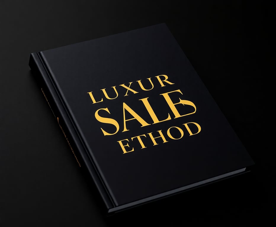 E-book Luxury Sales Method com capa elegante em preto e dourado, mostrando imóveis de luxo